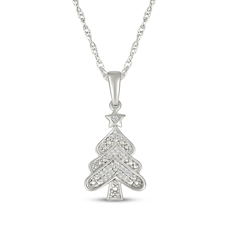 Main Image 1 of Diamond Christmas Tree Necklace 1/20 ct tw Sterling Silver 18&quot;