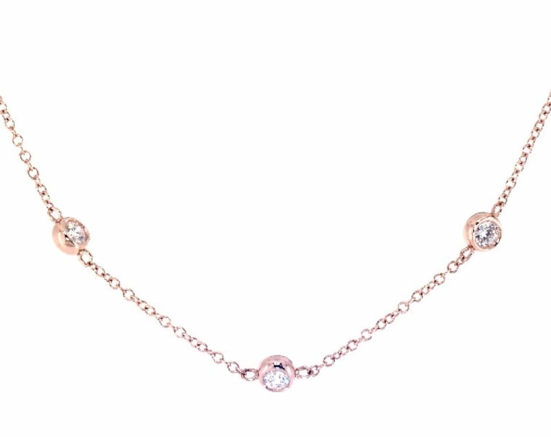 Main Image 1 of KAY Lab-Grown Diamonds Bezel-Set Station Necklace 1 ct tw 14K Rose Gold 19&quot;