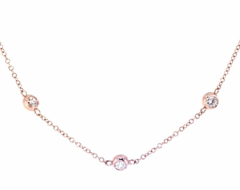 Main Image 1 of KAY Lab-Grown Diamonds Bezel-Set Station Necklace 1 ct tw 14K Rose Gold 19"