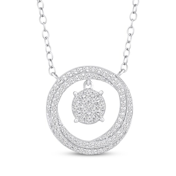 Multi-Diamond Center Circle Dangle Necklace 1/3 ct tw 10K White Gold 18"