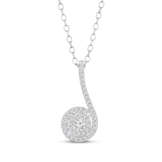 Multi-Diamond Swirl Drop Necklace 1/3 ct tw 10K White Gold 18"