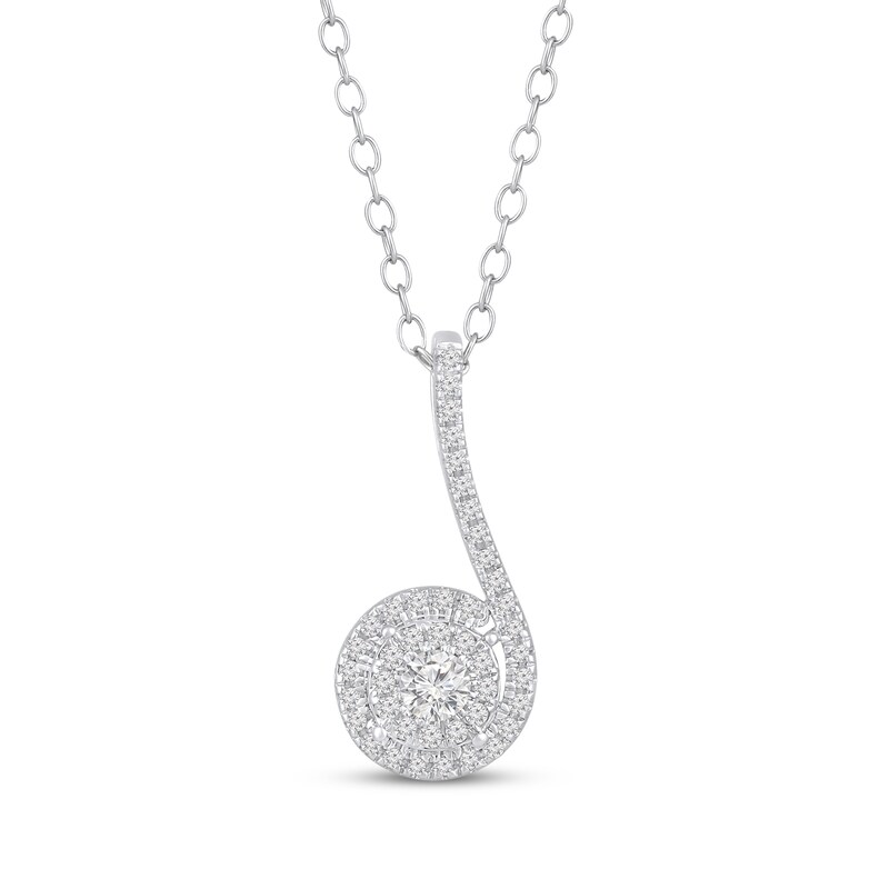 Main Image 1 of Multi-Diamond Swirl Drop Necklace 1/3 ct tw 10K White Gold 18"