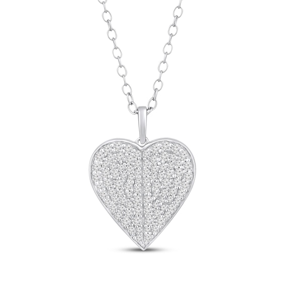 Diamond Heart-Shaped Concave Necklace 1/2 ct tw 10K White Gold 18"