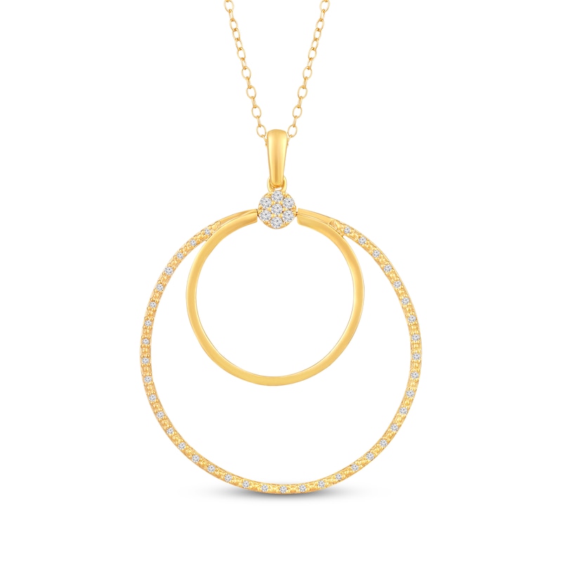 Main Image 1 of Diamond Double Circle Doorknocker Necklace 1/4 ct tw 10K Yellow Gold 18&quot;