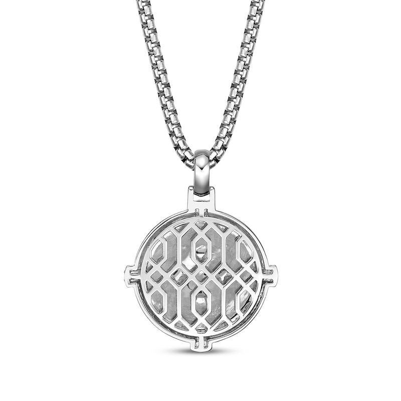 Main Image 3 of Men's Black Diamond Accent Compass Necklace Sterling Silver 24&quot;