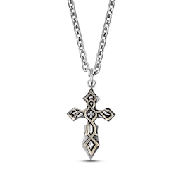 Men's Cross Necklace Sterling Silver & 14K Yellow Gold Plating 24"