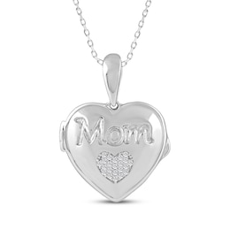 Diamond "Mom" Heart Locket 1/20 ct tw Sterling Silver 18"
