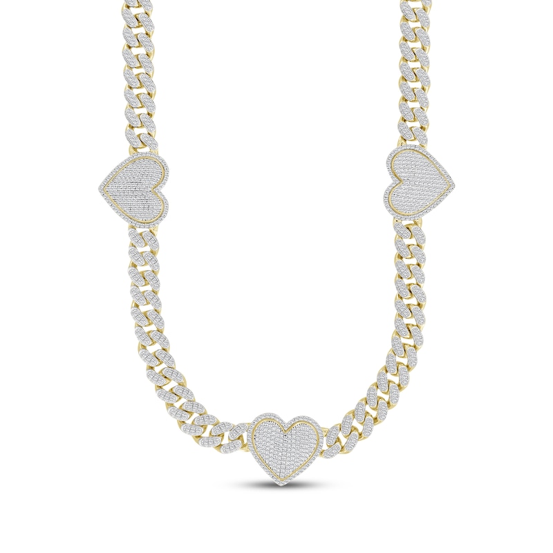 Main Image 1 of Multi-Diamond Heart Station Curb Chain Necklace 2-5/8 ct tw 10K Yellow Gold 18"