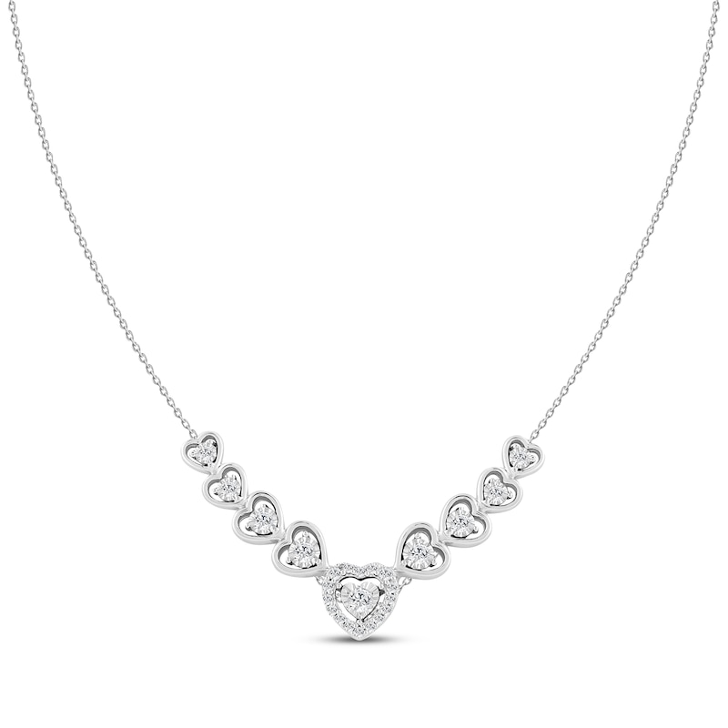 Main Image 1 of Diamond Heart Graduated Necklace 1/4 ct tw Sterling Silver 18&quot;