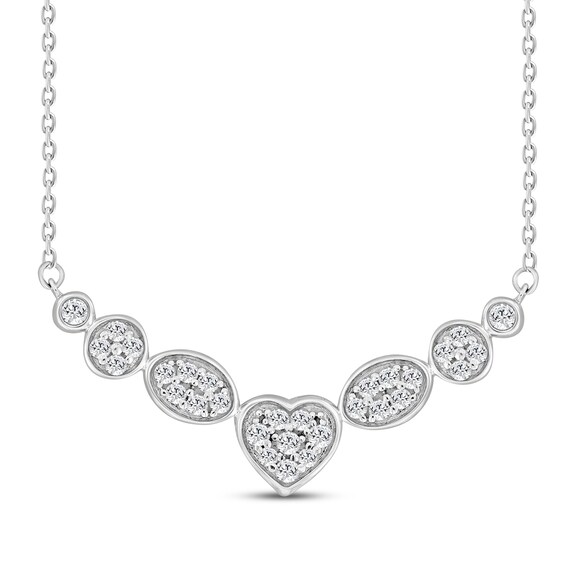 Multi-Diamond Chevron Heart Necklace 1/4 ct tw Sterling Silver 18"
