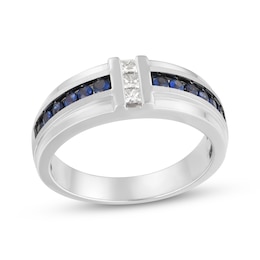Now + Forever Men's Diamond & Natural Blue Sapphire Wedding Band 1/5 ct tw 10K White Gold