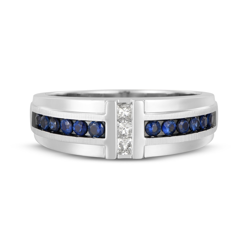 Main Image 4 of Now + Forever Men's Diamond & Natural Blue Sapphire Wedding Band 1/5 ct tw 10K White Gold