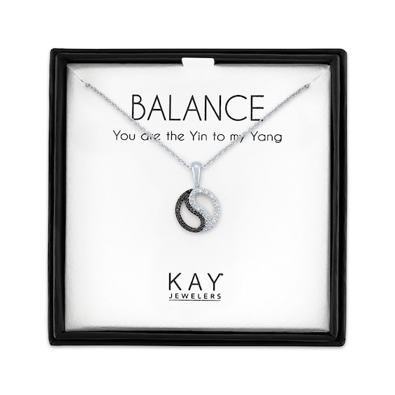 Black & White Diamond Accent Yin-Yang Necklace Sterling Silver 18"