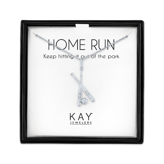 Diamond Accent Baseball Necklace Sterling Silver 18"