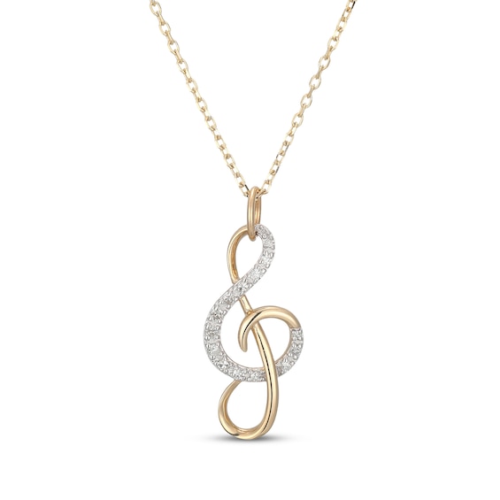Diamond Treble Clef Necklace 1/10 ct tw 10K Yellow Gold 18"