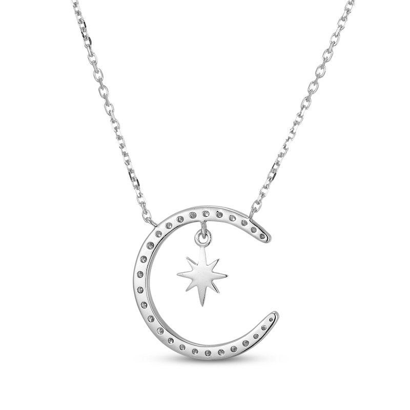 Main Image 3 of Diamond Crescent Moon & Star Dangle Necklace 1/4 ct tw Sterling Silver 18&quot;