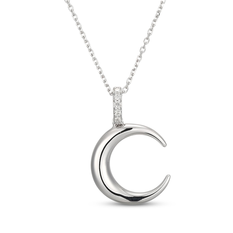 Main Image 1 of Diamond Crescent Moon Necklace 1/20 ct tw Sterling Silver 18&quot;