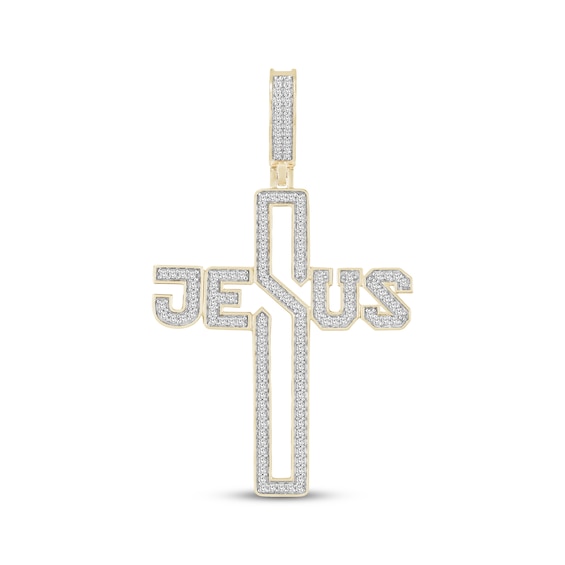 Men's Diamond "Jesus" Cross Charm 1/2 ct tw 10K Yellow Gold