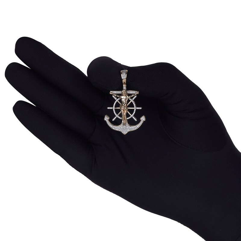 Main Image 4 of Diamond Anchor & Ship Wheel Crucifix Charm 1/3 ct tw 10K Yellow Gold