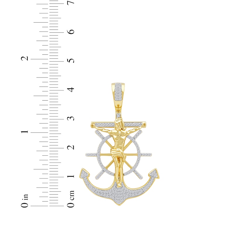 Main Image 5 of Diamond Anchor & Ship Wheel Crucifix Charm 1/3 ct tw 10K Yellow Gold