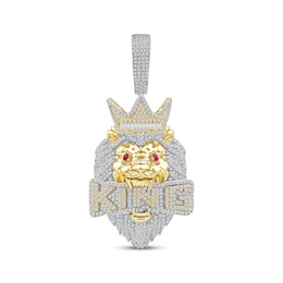 Diamond & Lab-Created Ruby "King" Lion Head Charm 2 ct tw 10K Yellow Gold