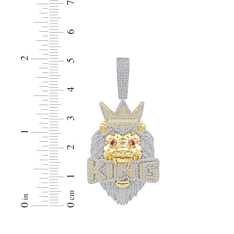 Main Image 5 of Diamond & Lab-Created Ruby &quot;King&quot; Lion Head Charm 2 ct tw 10K Yellow Gold
