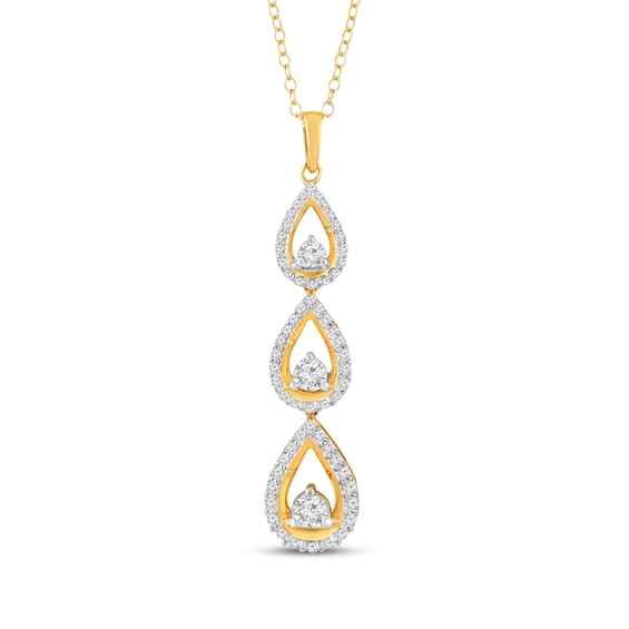 Diamond Triple Teardrop Dangle Necklace 3/4 ct tw 10K Yellow Gold 18"