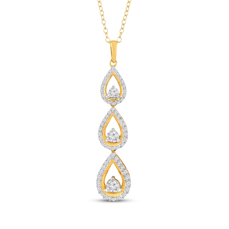 Main Image 1 of Diamond Triple Teardrop Dangle Necklace 3/4 ct tw 10K Yellow Gold 18&quot;
