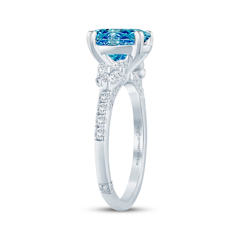 Main Image 2 of Monique Lhuillier Bliss Oval-Cut Blue & White Lab-Grown Diamond Engagement Ring 2 ct tw 18K White Gold