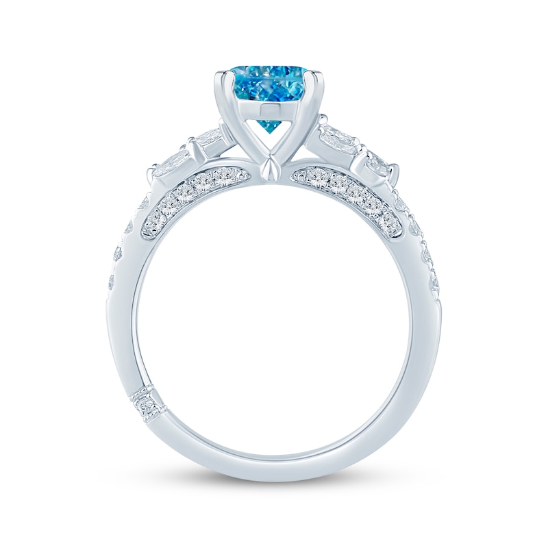 Main Image 3 of Monique Lhuillier Bliss Oval-Cut Blue & White Lab-Grown Diamond Engagement Ring 2 ct tw 18K White Gold