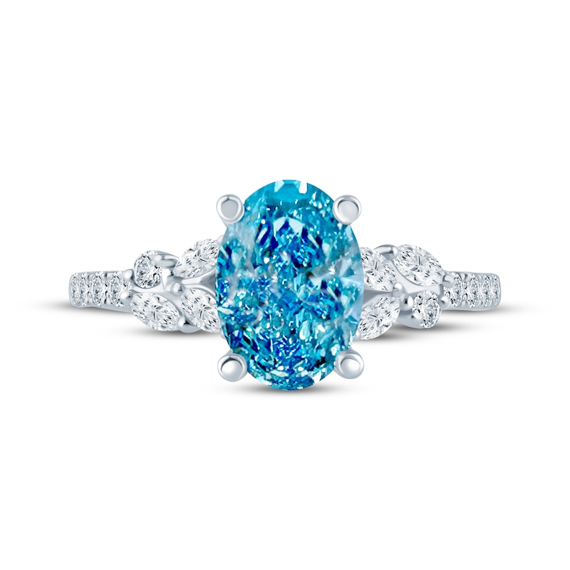 Main Image 4 of Monique Lhuillier Bliss Oval-Cut Blue & White Lab-Grown Diamond Engagement Ring 2 ct tw 18K White Gold