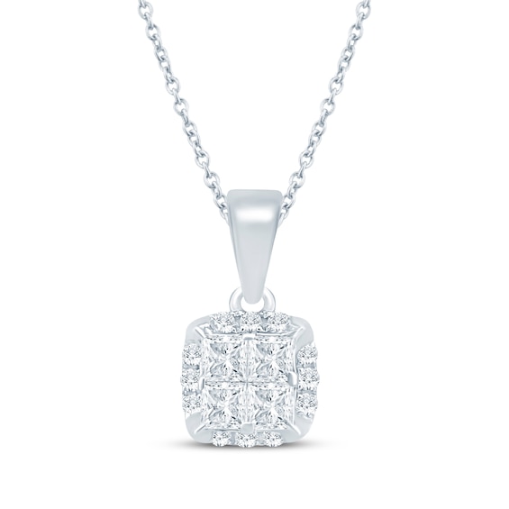 Princess-Cut Diamond Quad Halo Necklace 1/4 ct tw 10K White Gold 18"
