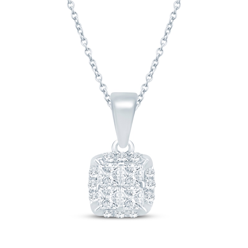 Main Image 1 of Princess-Cut Diamond Quad Halo Necklace 1/4 ct tw 10K White Gold 18&quot;