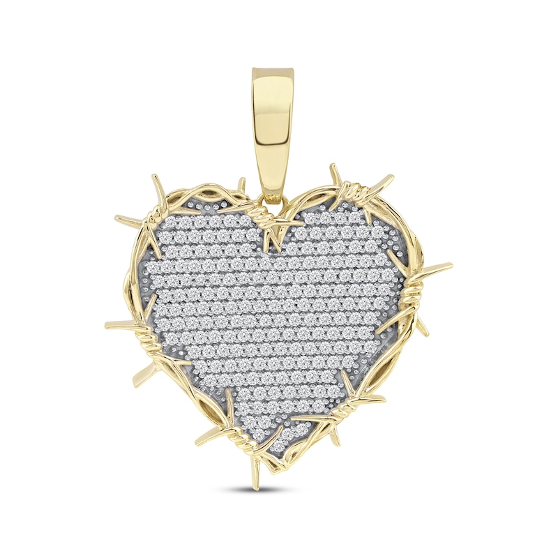 Main Image 1 of Men's Diamond Heart Barbed Wire Charm 1-1/4 ct tw 10K Yellow Gold