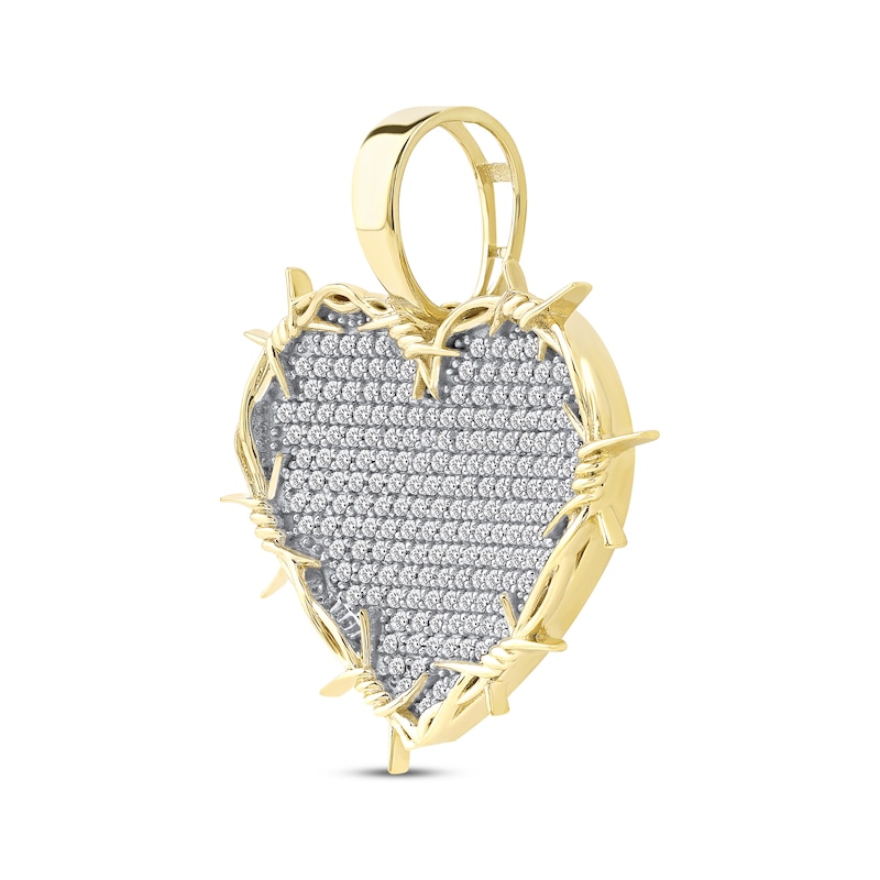 Main Image 2 of Men's Diamond Heart Barbed Wire Charm 1-1/4 ct tw 10K Yellow Gold