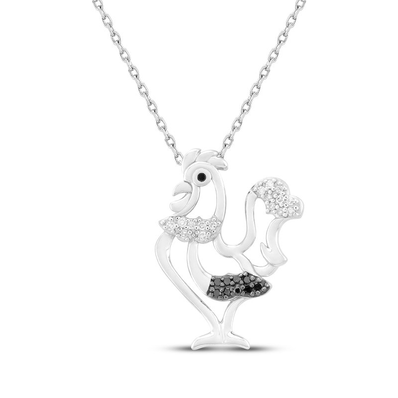 Main Image 1 of Black & White Diamond Rooster Necklace 1/10 ct tw Sterling Silver 18&quot;