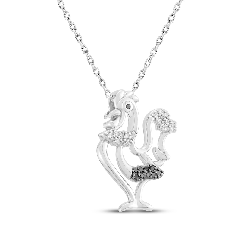 Main Image 2 of Black & White Diamond Rooster Necklace 1/10 ct tw Sterling Silver 18&quot;