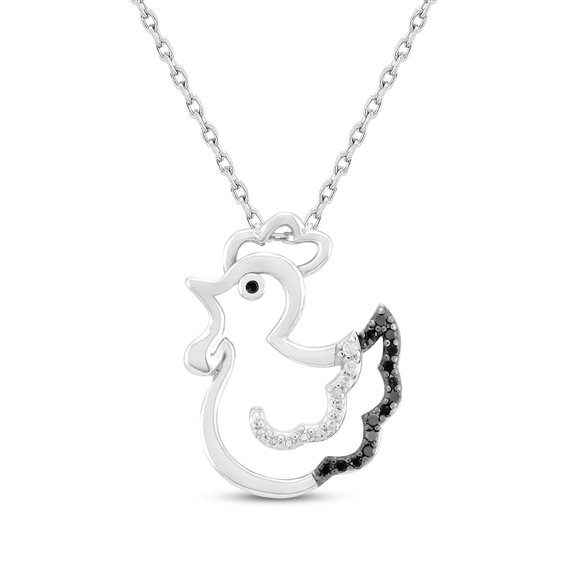 Main Image 1 of Black & White Diamond Chicken Necklace 1/10 ct tw Sterling Silver 18&quot;