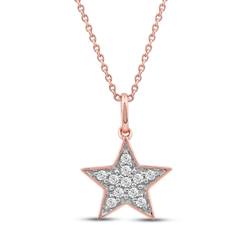 Main Image 1 of Diamond Star Necklace 1/10 ct tw 10K Rose Gold 18&quot;