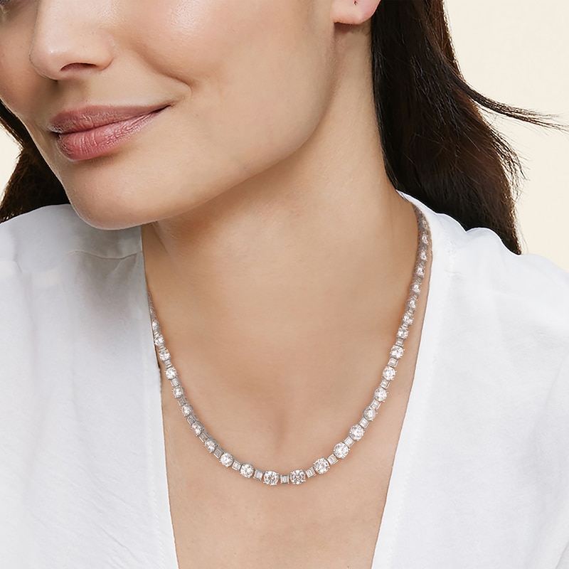 Main Image 3 of KAY Lab-Grown Diamonds Baguette & Round-Cut Riviera Necklace 20-3/4 ct tw 14K White Gold