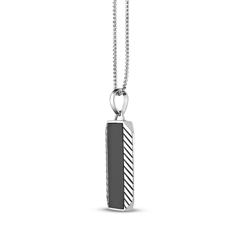 Main Image 2 of Men's Black Onyx Dog Tag Necklace Sterling Silver 24"