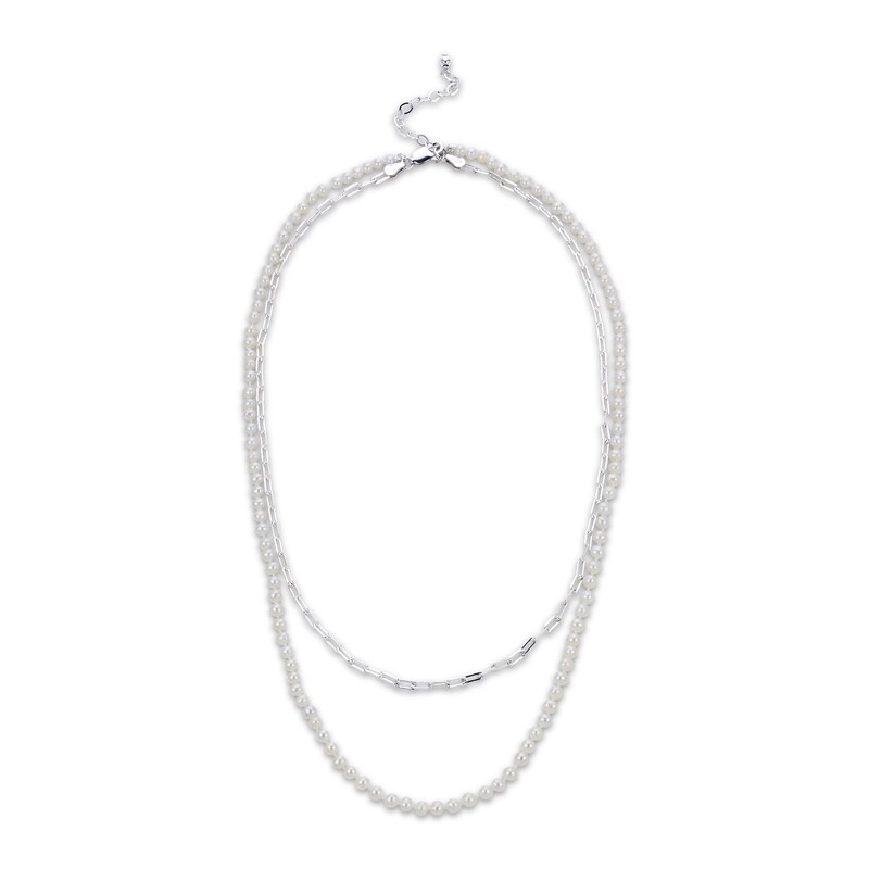 Main Image 2 of Cultured Pearl Strand & Layered Paperclip Chain Necklace Sterling Silver 18&quot;