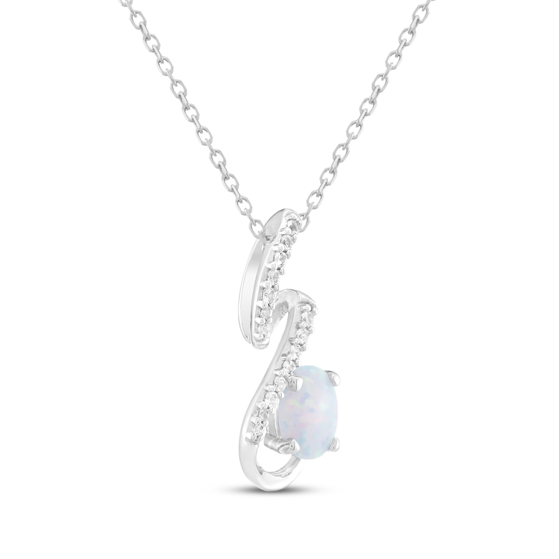 Main Image 2 of Oval-Cut Lab-Created Opal & White Lab-Created Sapphire Swirl Necklace Sterling Silver 18&quot;