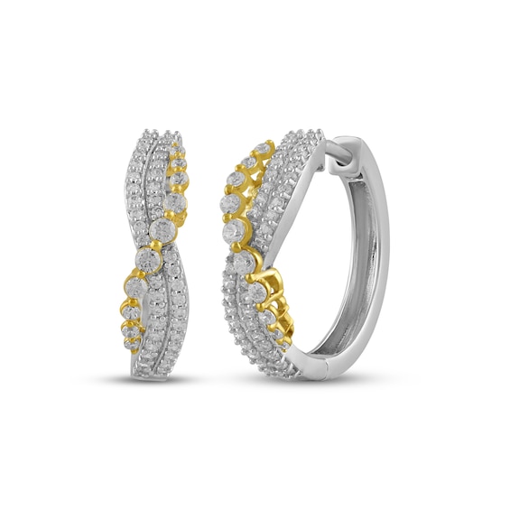 Diamond Crossover Hoop Earrings 1/3 ct tw 10K Two-Tone Gold