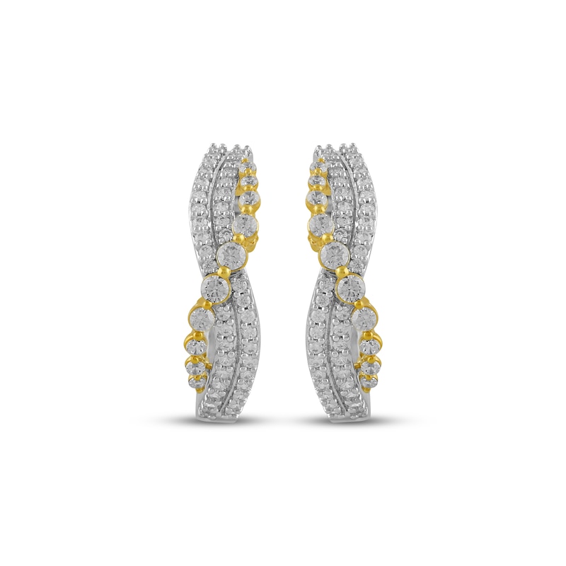 Main Image 2 of Diamond Crossover Hoop Earrings 1/3 ct tw 10K Two-Tone Gold