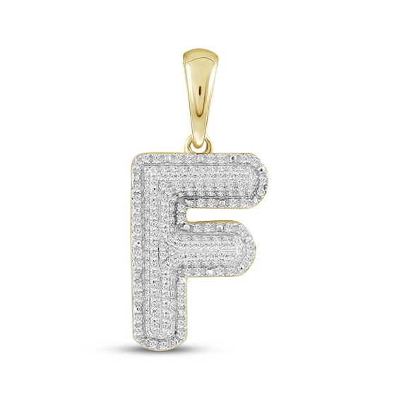 Diamond Puff Letter F Initial Charm 1/3 ct tw 10K Yellow Gold