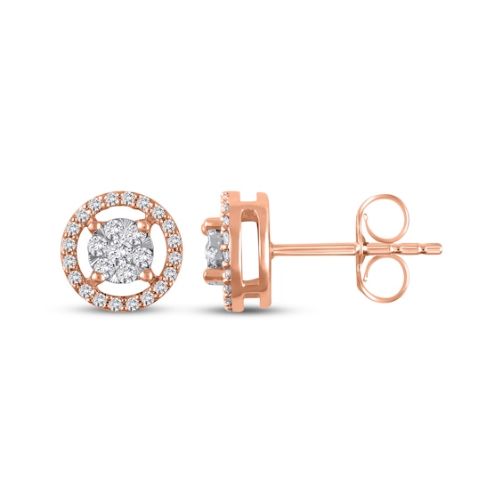 Multi-Diamond Halo Stud Earrings 1/4 ct tw 10K Rose Gold
