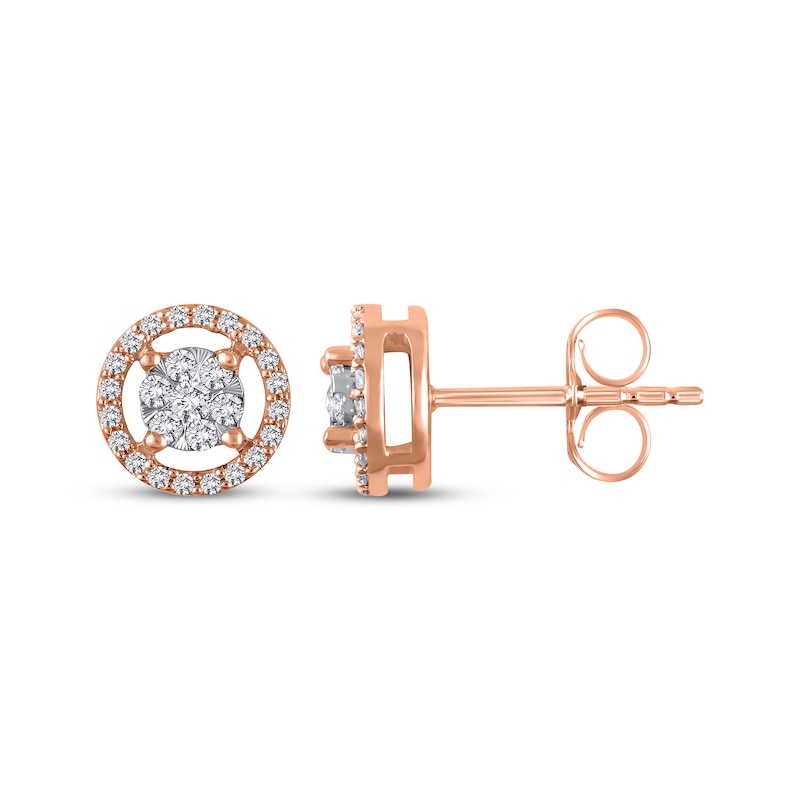 Main Image 1 of Multi-Diamond Halo Stud Earrings 1/4 ct tw 10K Rose Gold