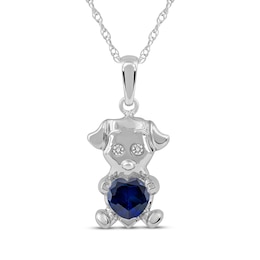 Heart-Shaped Blue Lab-Created Sapphire & White Lab-Created Sapphire Puppy Necklace Sterling Silver 18"