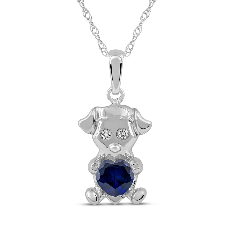 Main Image 1 of Heart-Shaped Blue Lab-Created Sapphire & White Lab-Created Sapphire Puppy Necklace Sterling Silver 18"